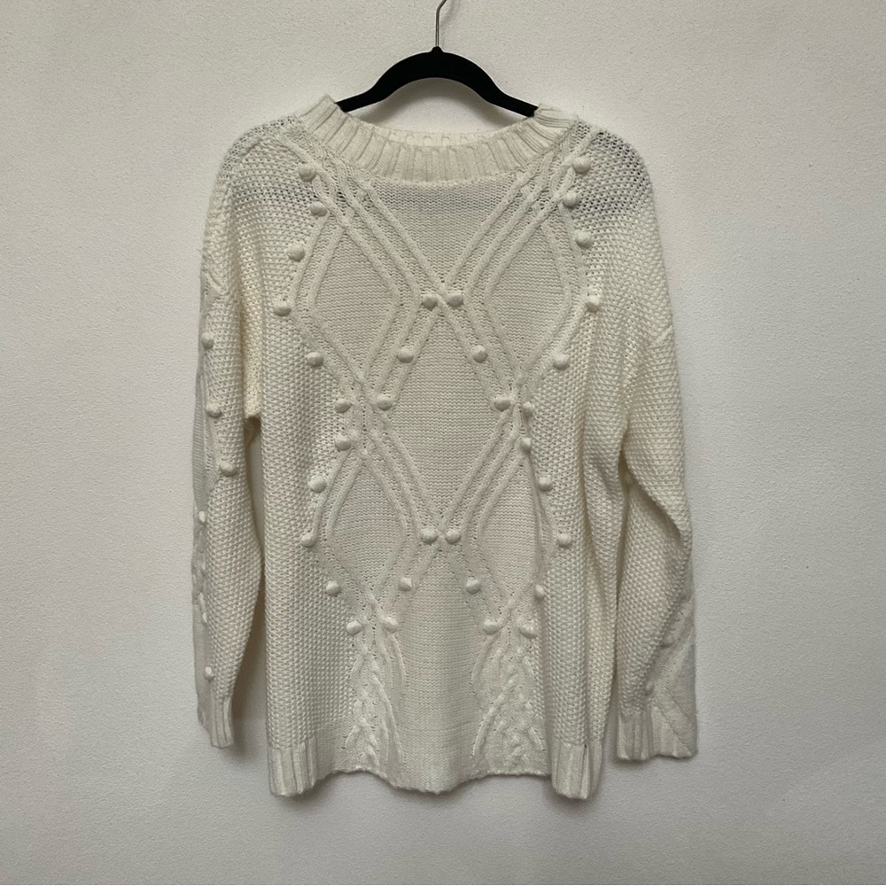 Ava + Viv White 3D Chunky Knit Sweater Size 1X Neutral Winter